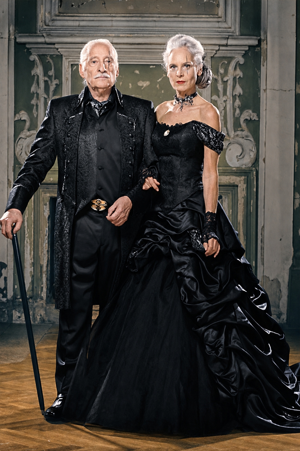 Black Off-Shoulder Gothic Wedding Gown