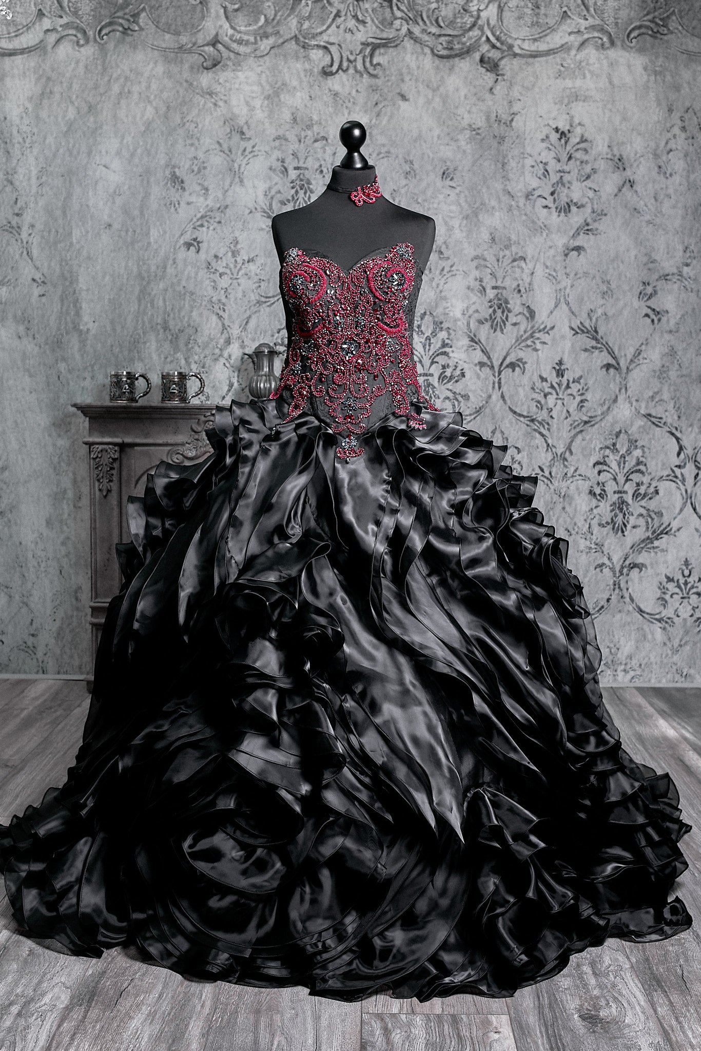 Crimson Nocturne Gothic Ball Gown