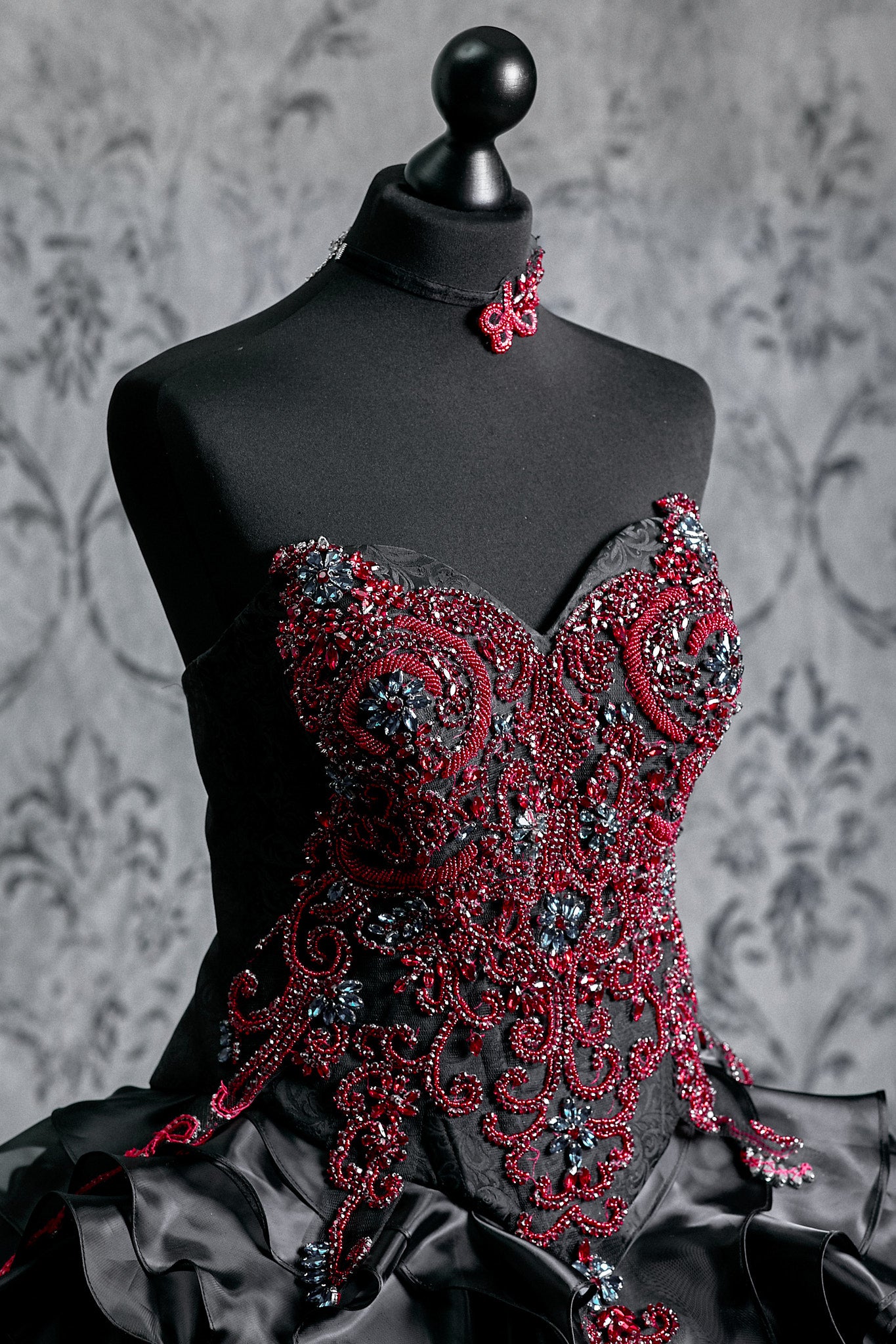 Crimson Nocturne Gothic Ball Gown