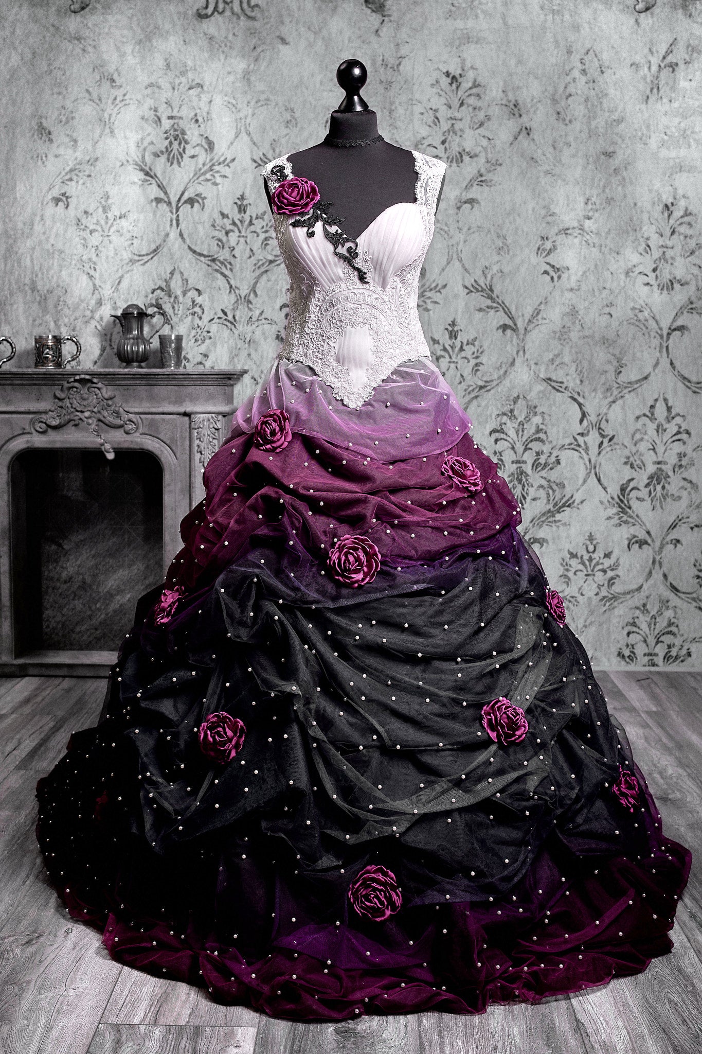 Black and Violet Rose Gothic Ball Gown
