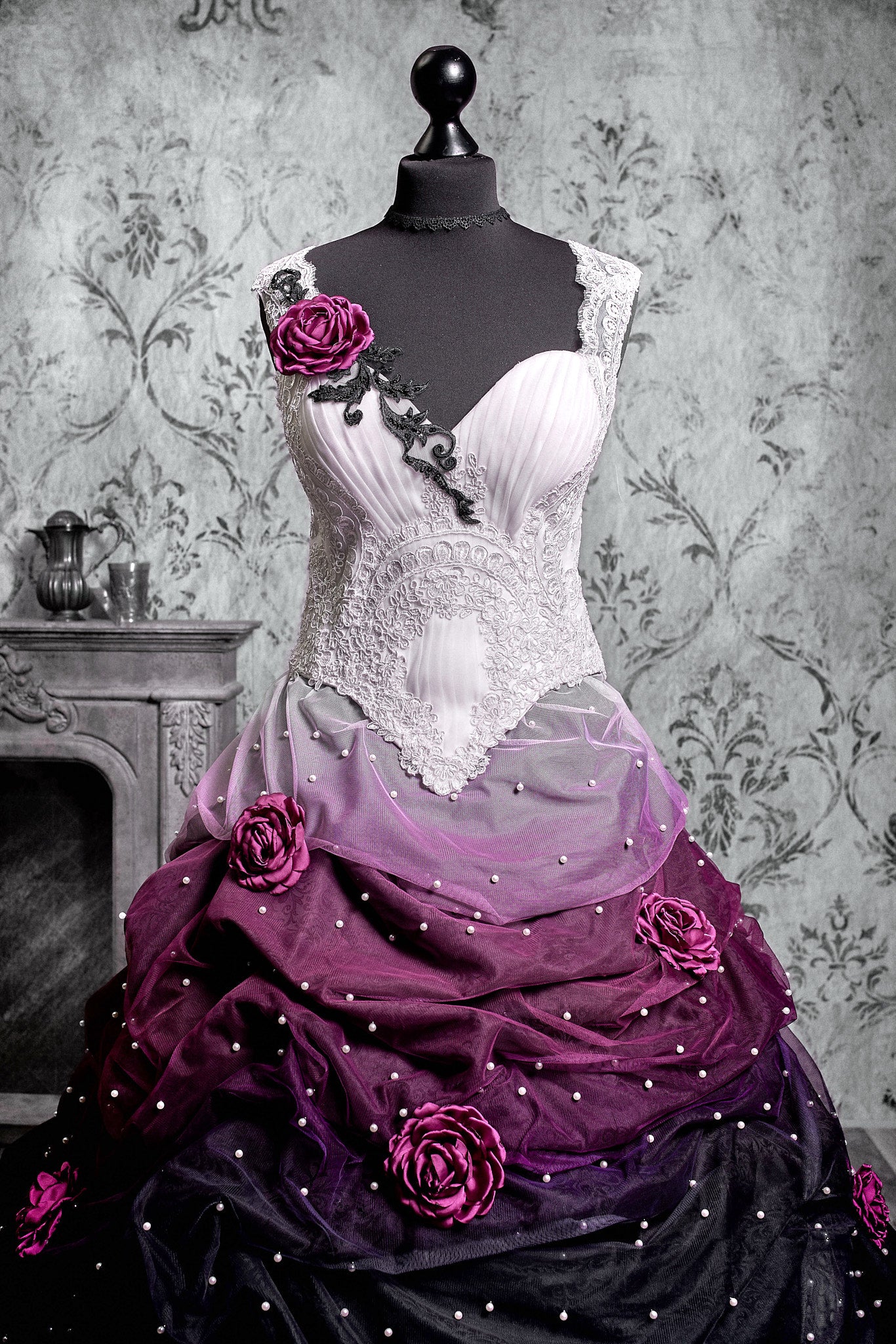 Black and Violet Rose Gothic Ball Gown