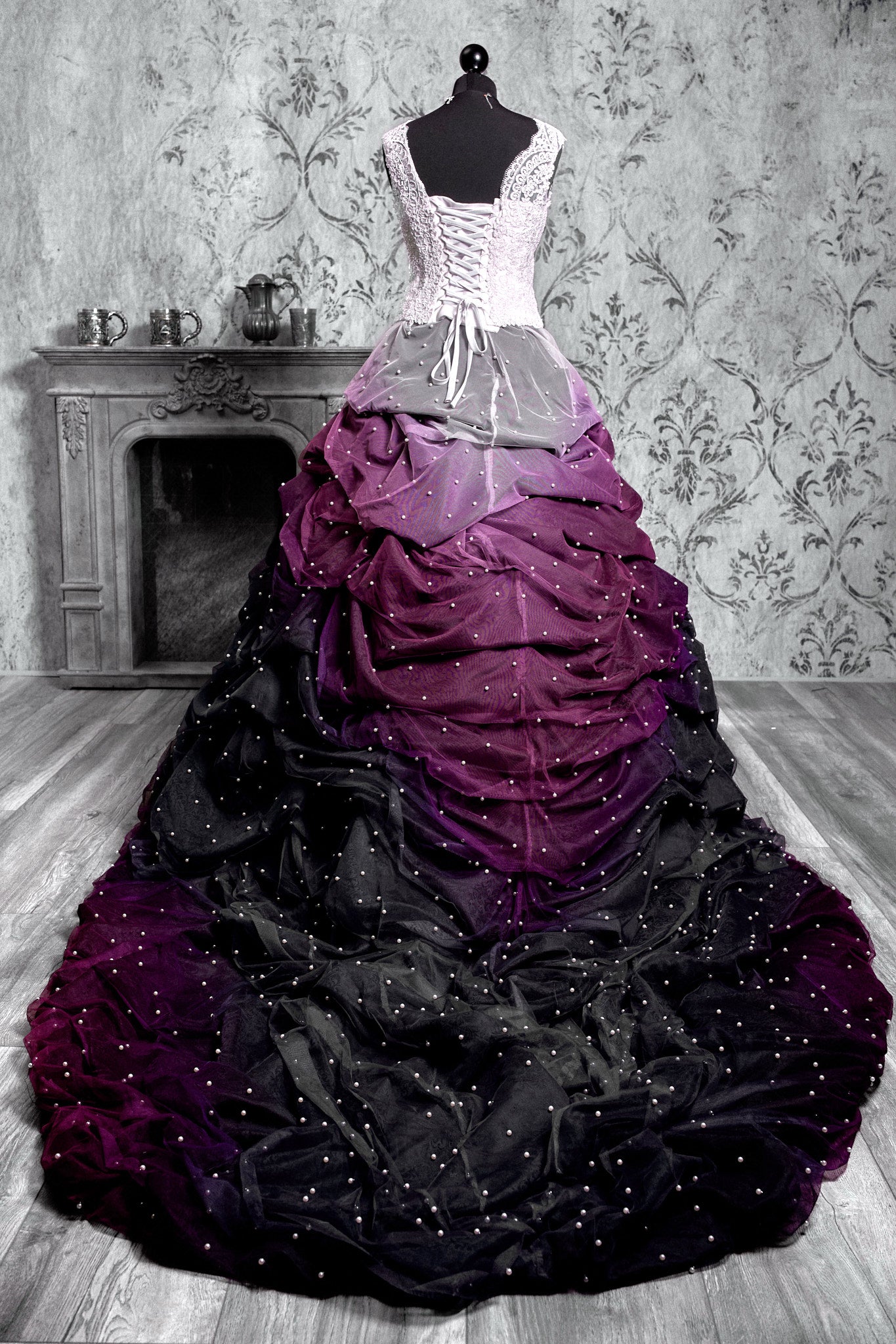 Black and Violet Rose Gothic Ball Gown