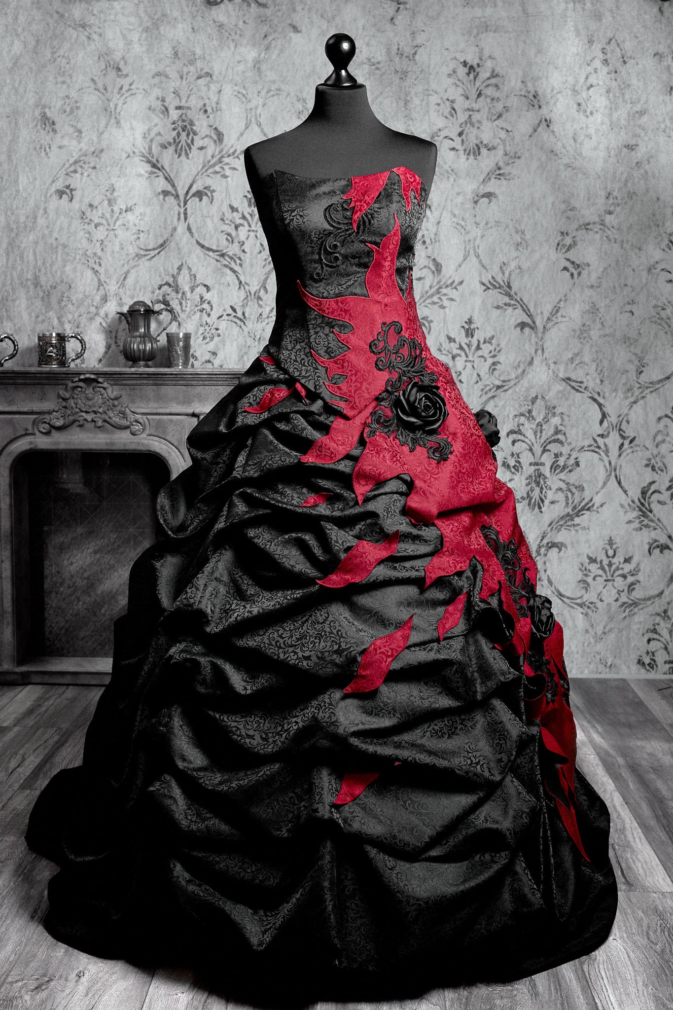 Black and Crimson Gothic Ball Gown