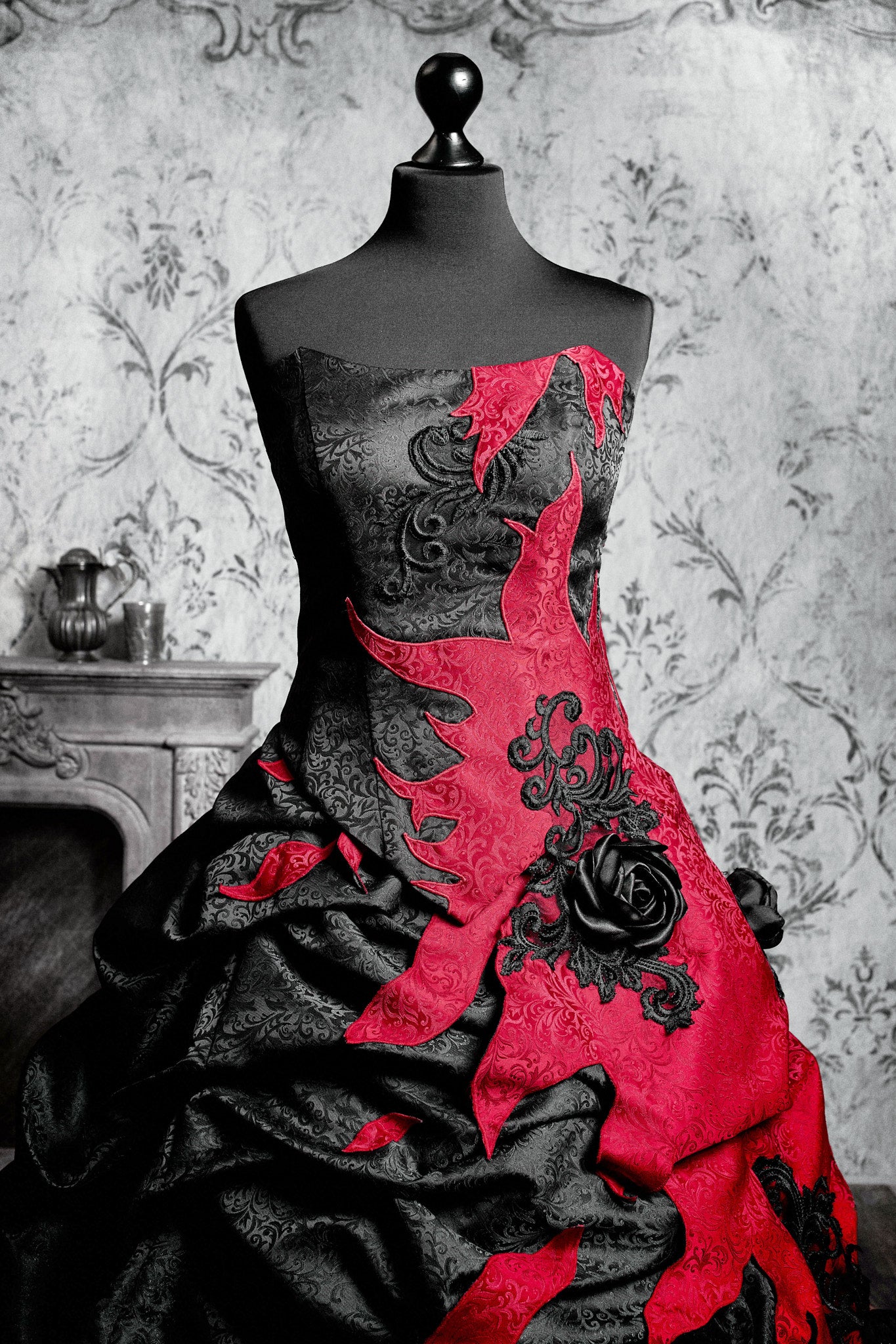 Black and Crimson Gothic Ball Gown