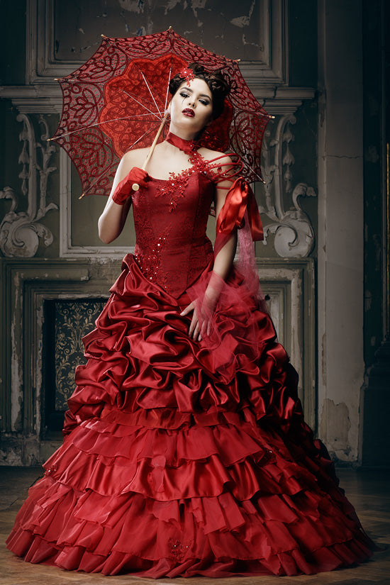 Red Victorian Ball Gown Wedding Dress