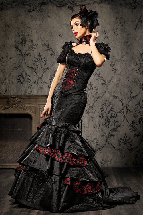 Extravagant Wedding Gown. Black Gothic wedding dress with corset and mermaid skirt.