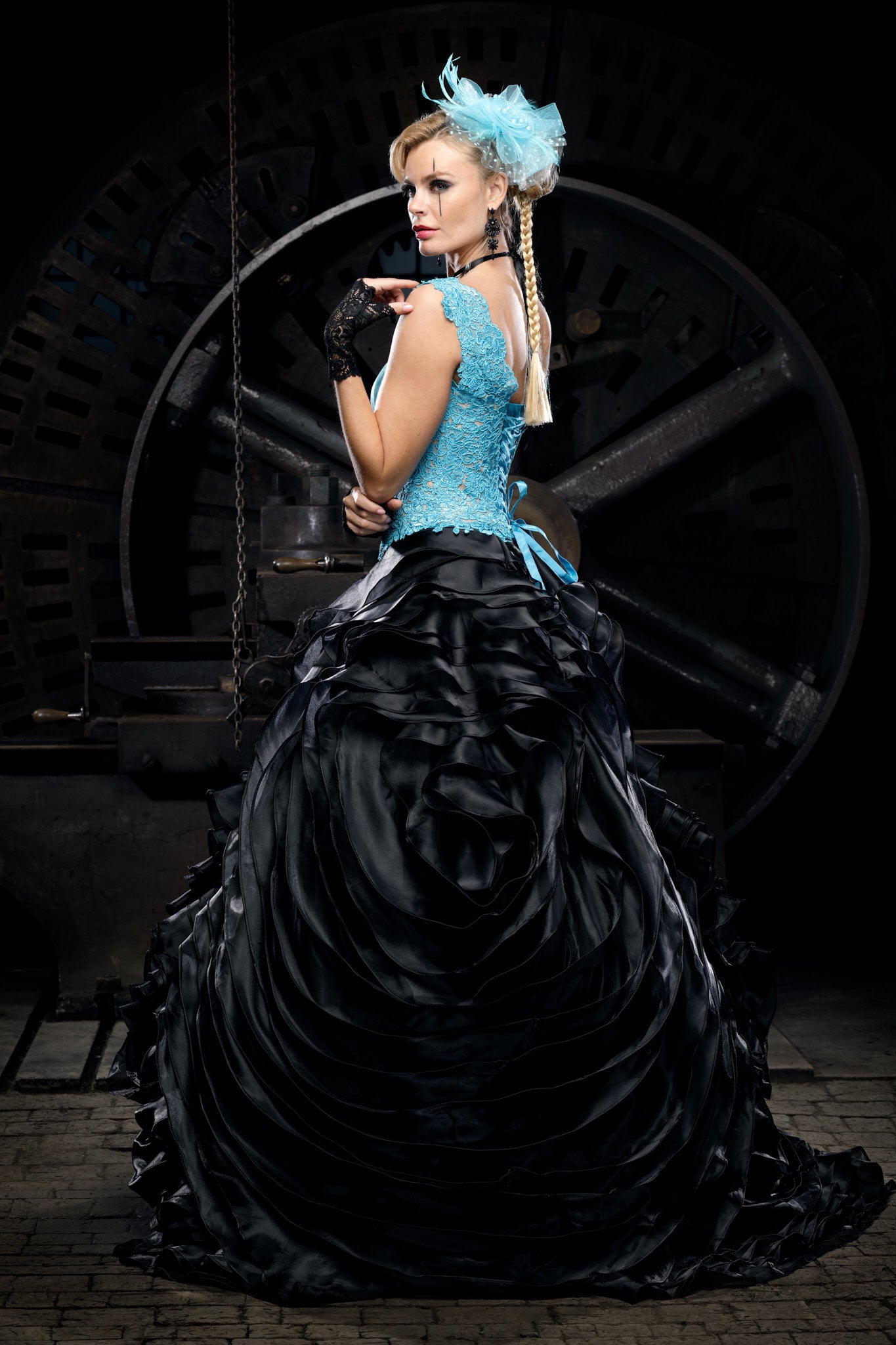 Blue lace corset bodice featuring Victorian dress details, alternative bride styling and elegant gothic aesthetic