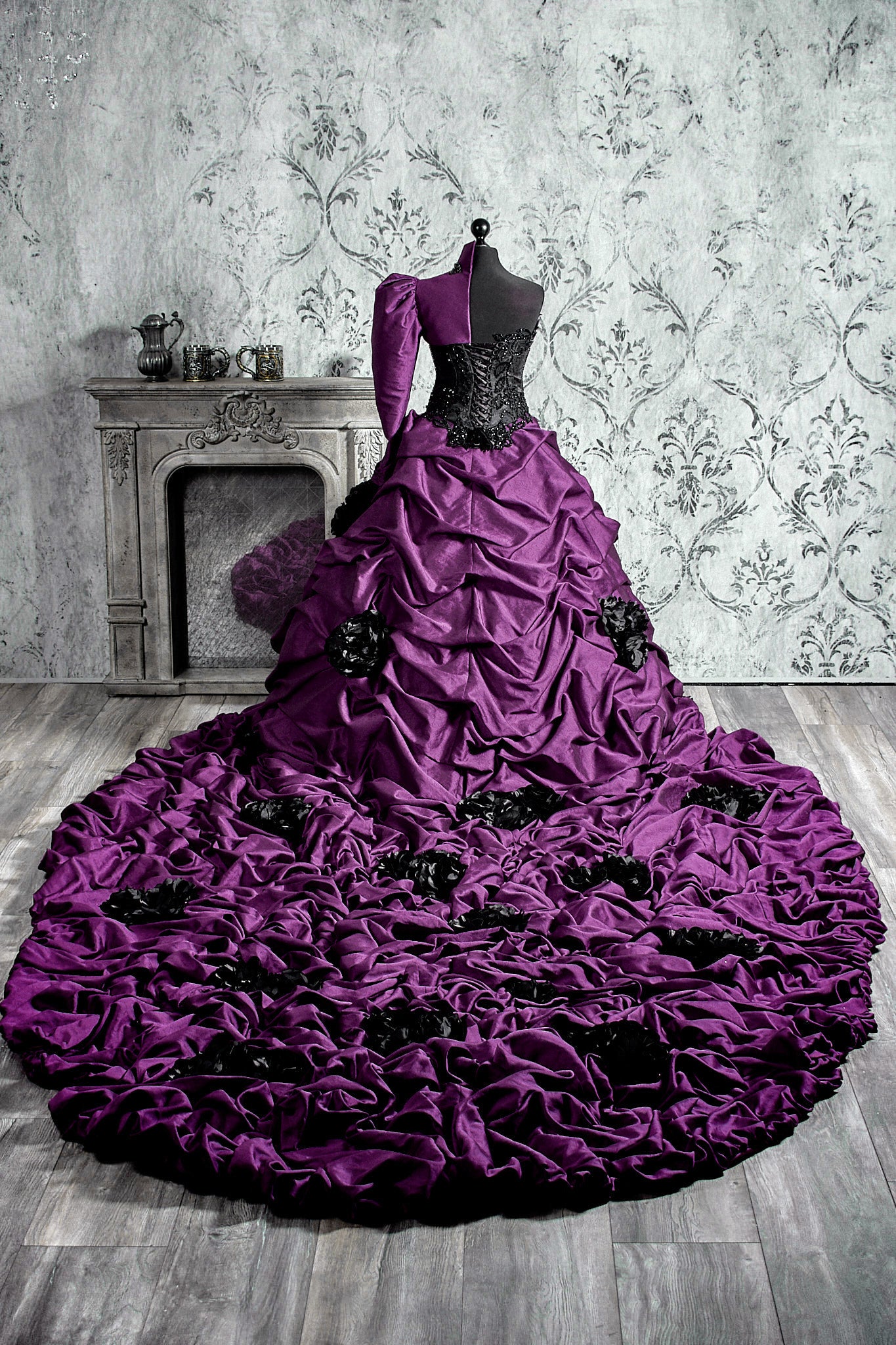 Purple Gothic Couture Gown with Cathedral Train