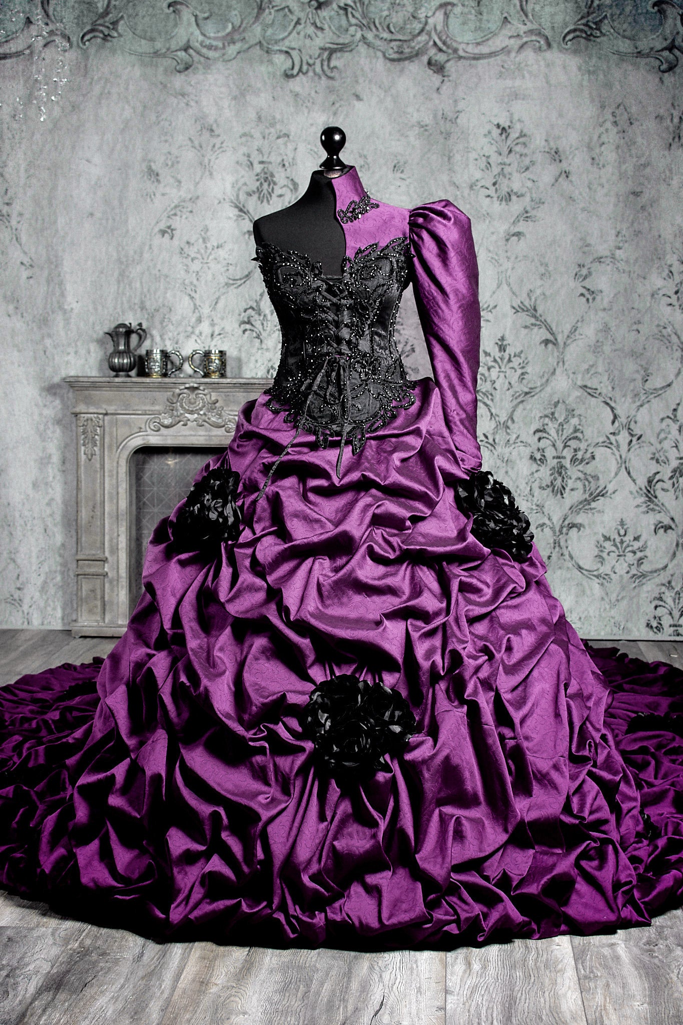 Purple Gothic Couture Gown with Cathedral Train