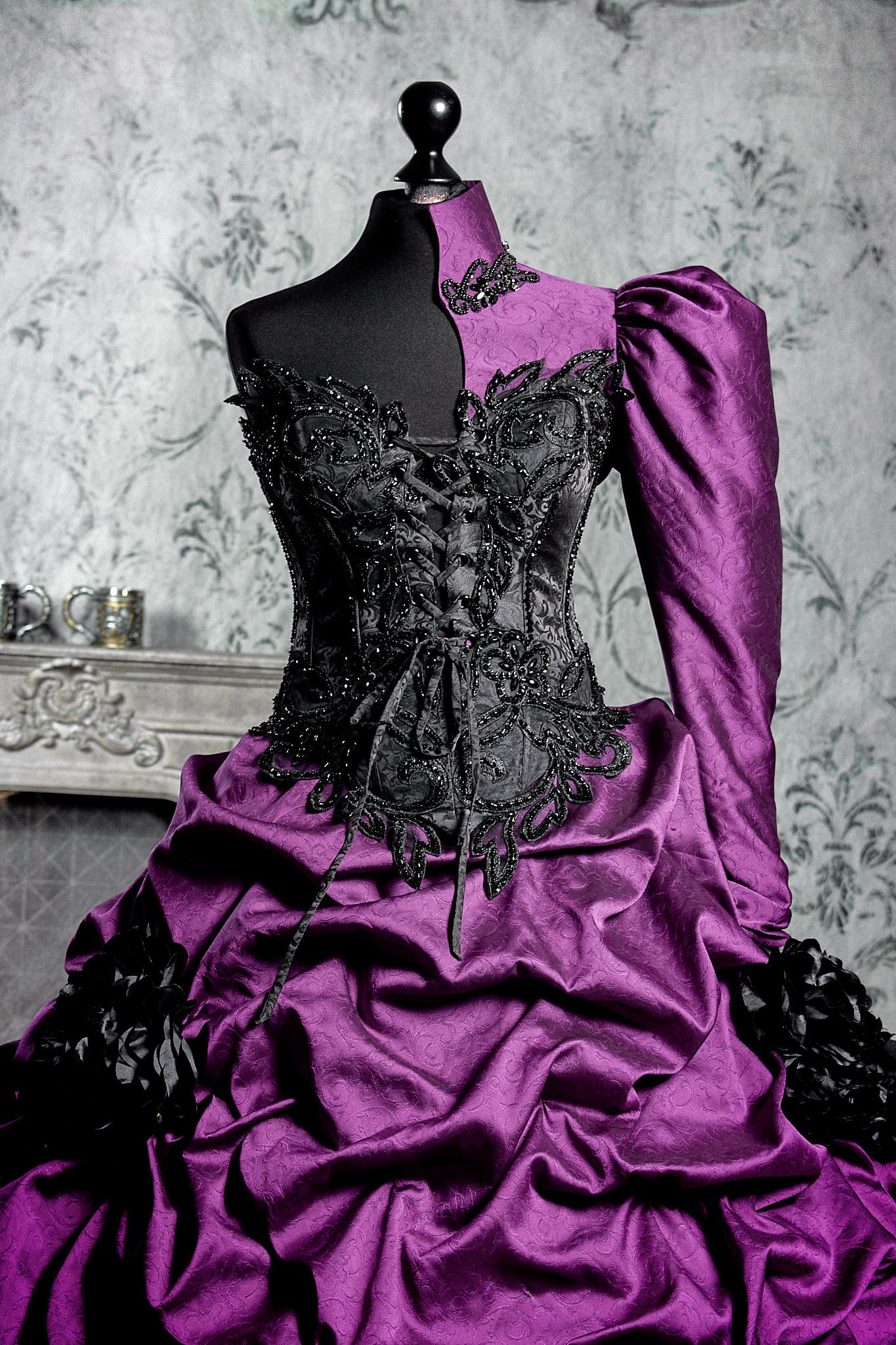 Purple Gothic Couture Gown with Cathedral Train