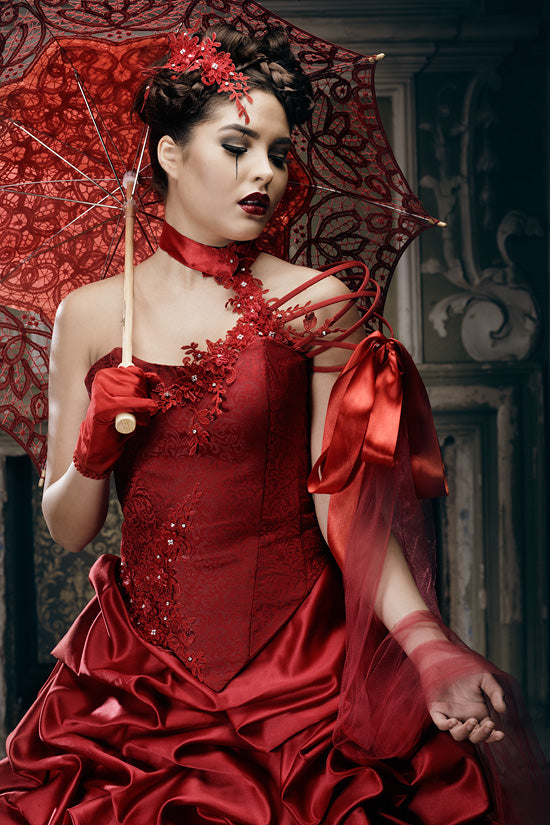 Red Victorian Ball Gown Wedding Dress