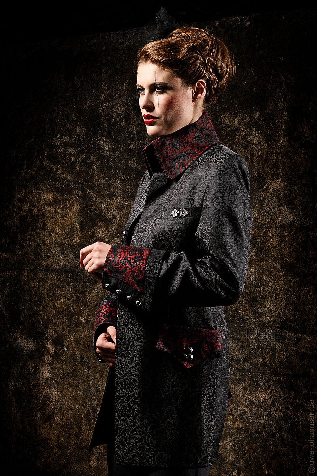 Raven Baroness Black & Red Brocade Gothic Pantsuit
