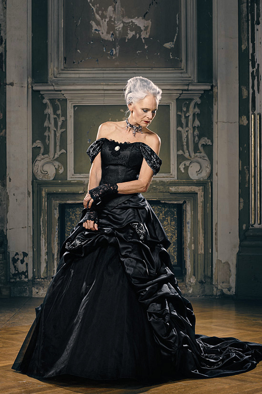 Black Off-Shoulder Gothic Wedding Gown