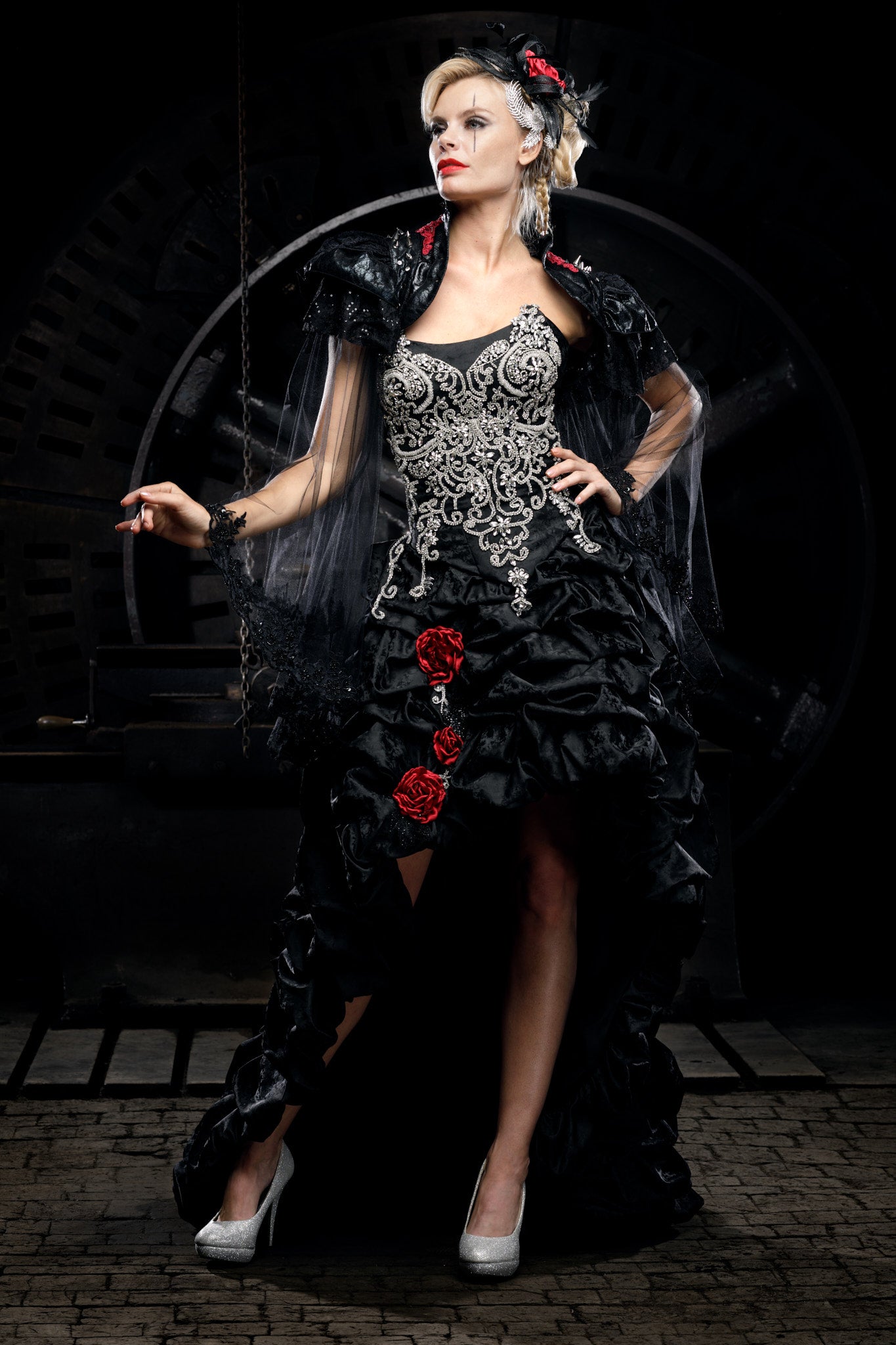 Black Embellished Gothic High-Low Dress