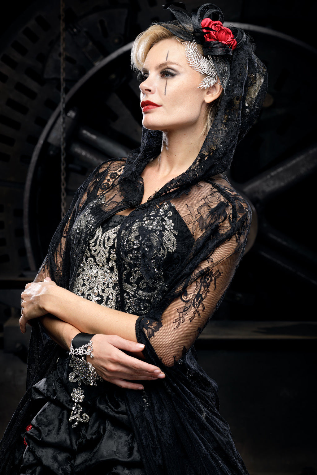 Black Embellished Gothic High-Low Dress