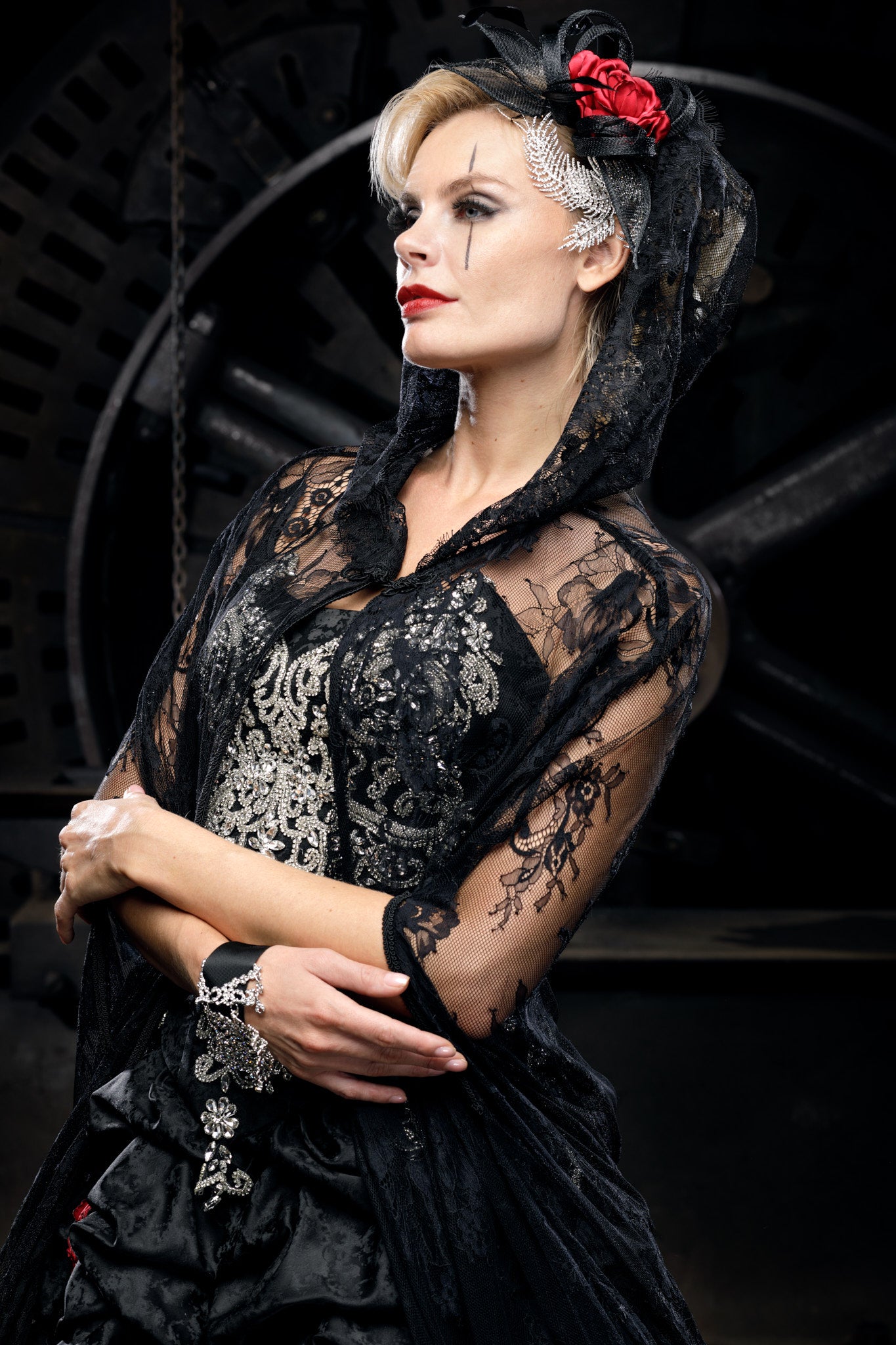 Black Embellished Gothic High-Low Dress