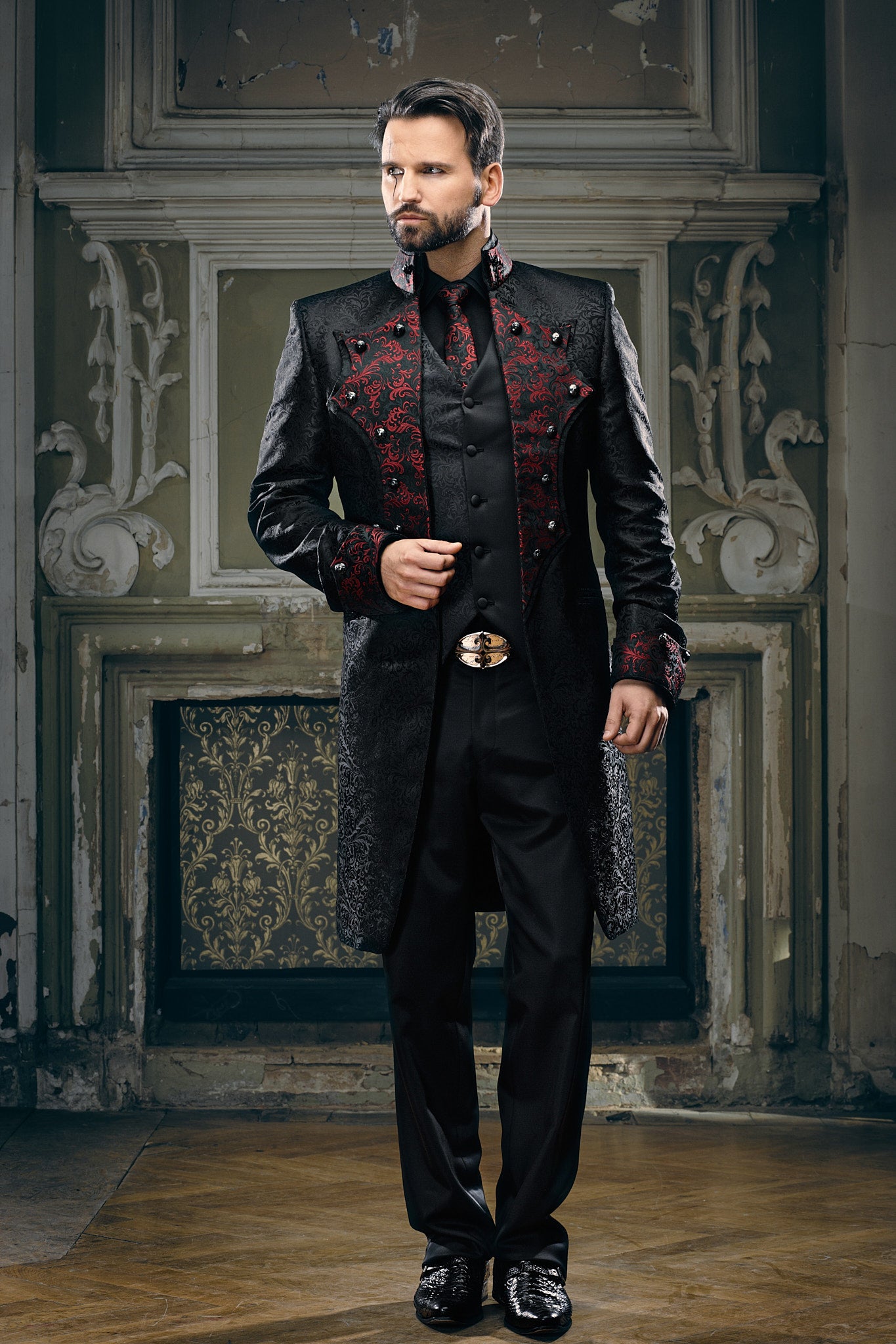 Black and Red Aristocratic Evening Coat