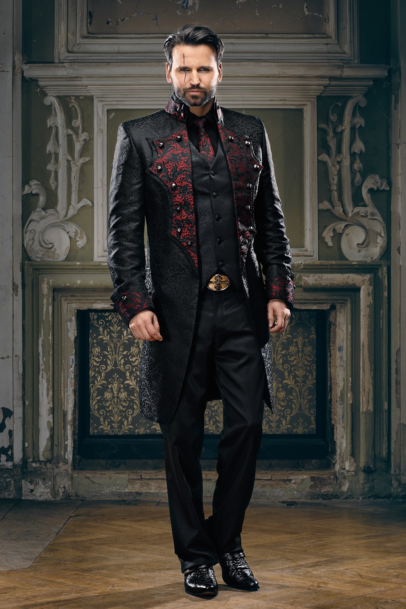 Black and Red Aristocratic Evening Coat