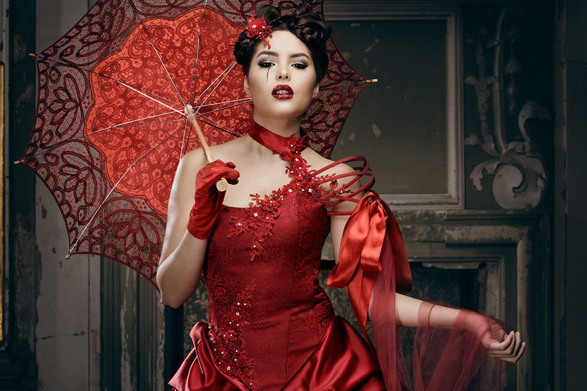 Red Victorian Ball Gown Wedding Dress