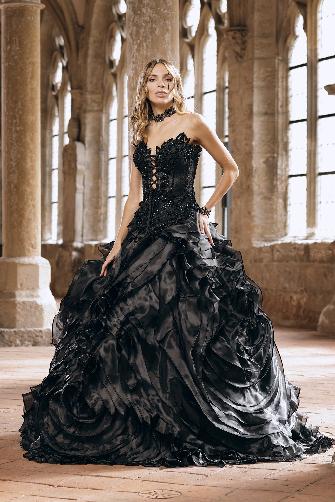 Black Layered Bridal Ball Gown