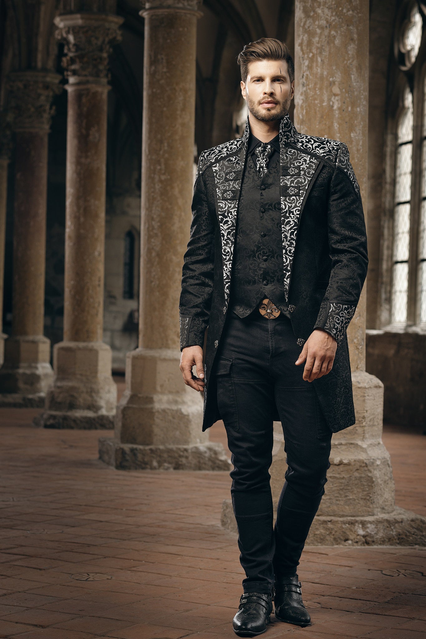 Black and Silver Embroidered Coat