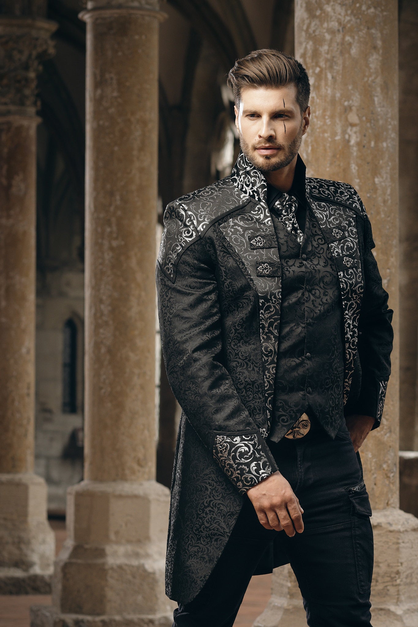 Black and Silver Embroidered Coat