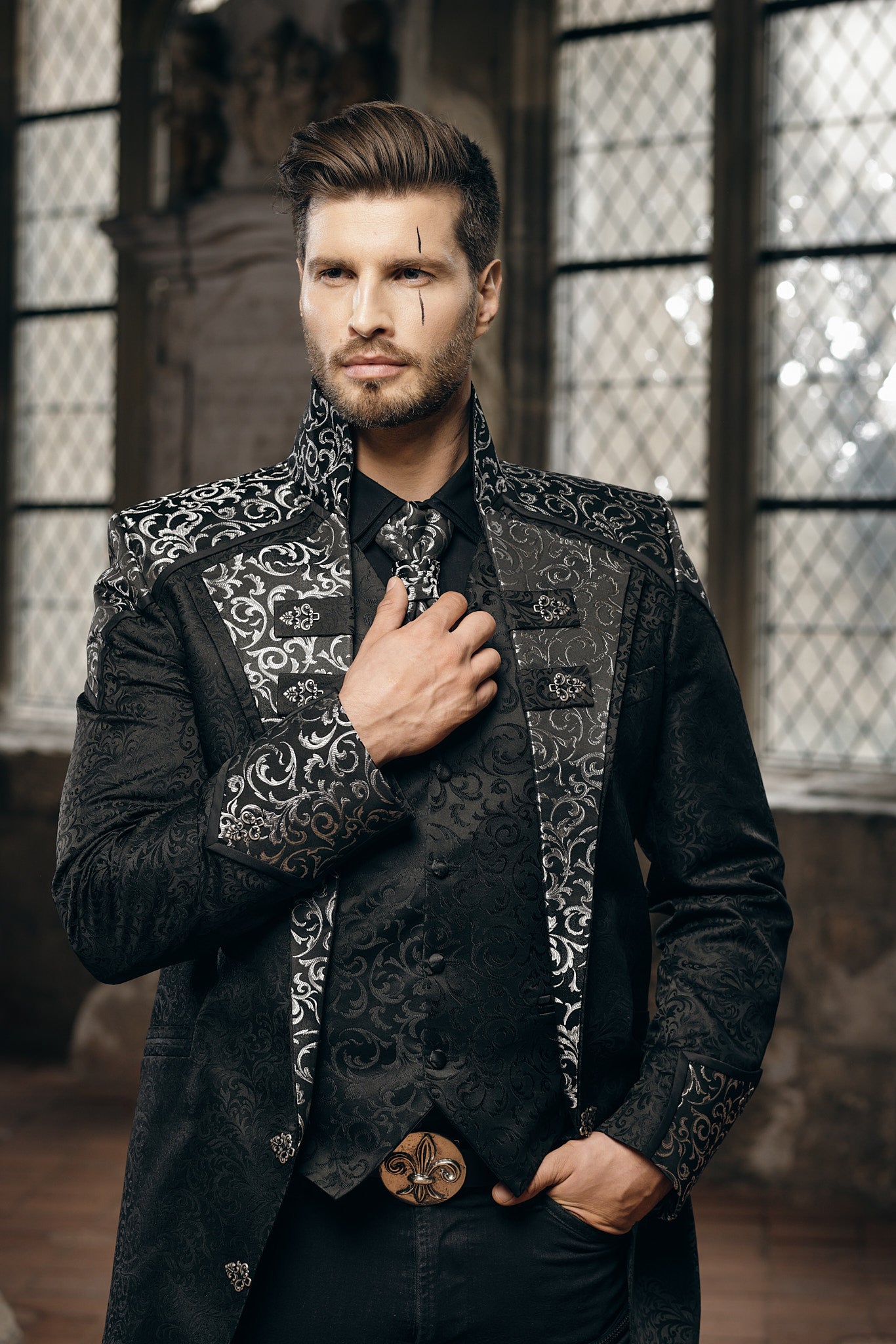 Black and Silver Embroidered Coat