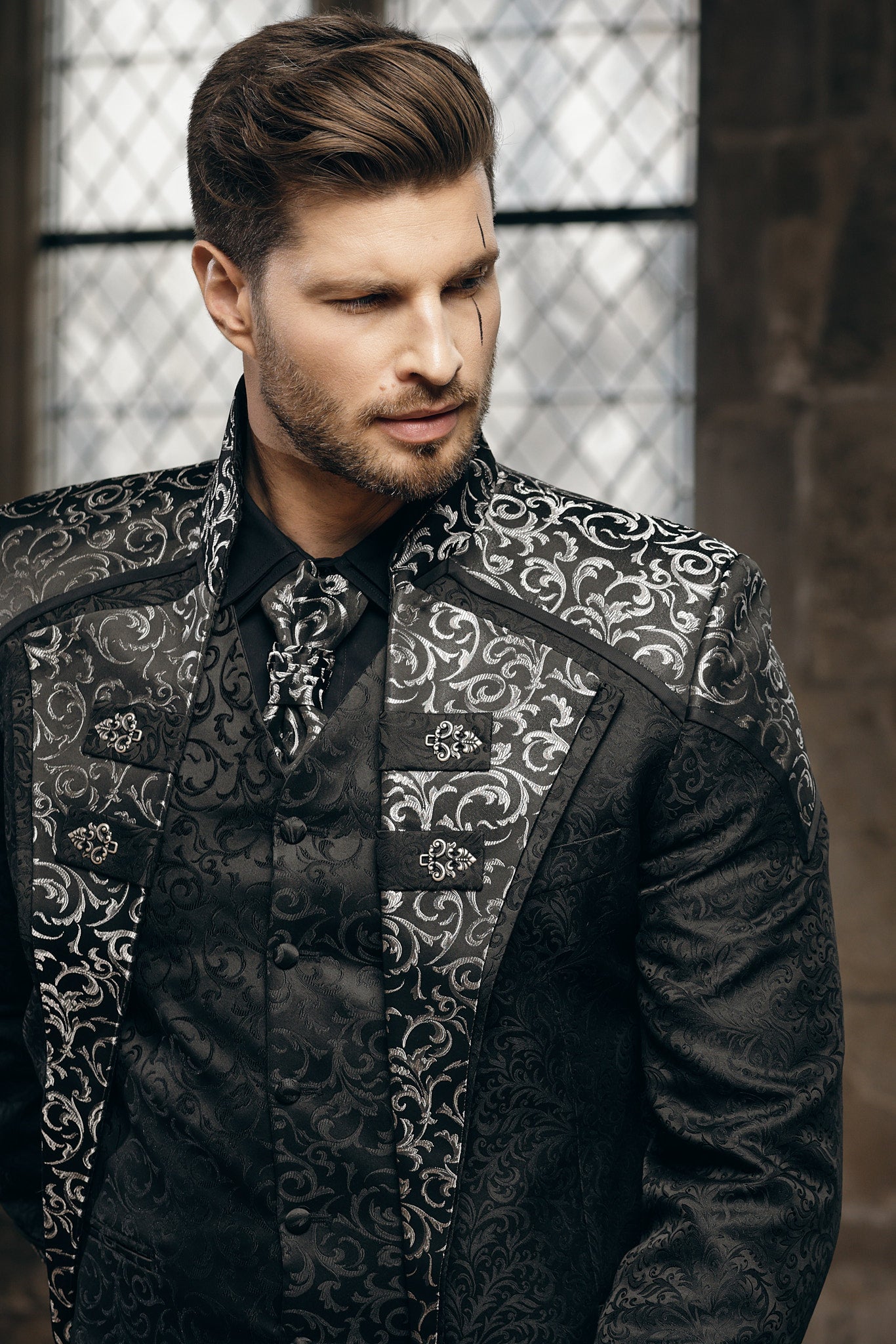 Black and Silver Embroidered Coat